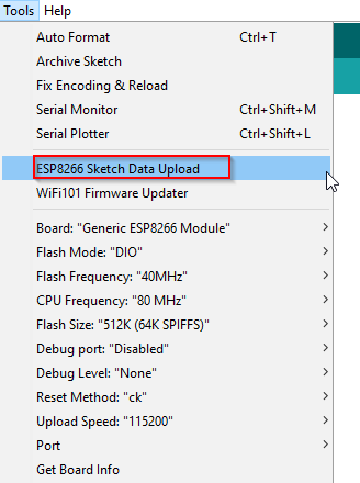 Upload speed set to 115200 baud