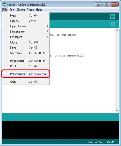 Arduino IDE Preferences menu