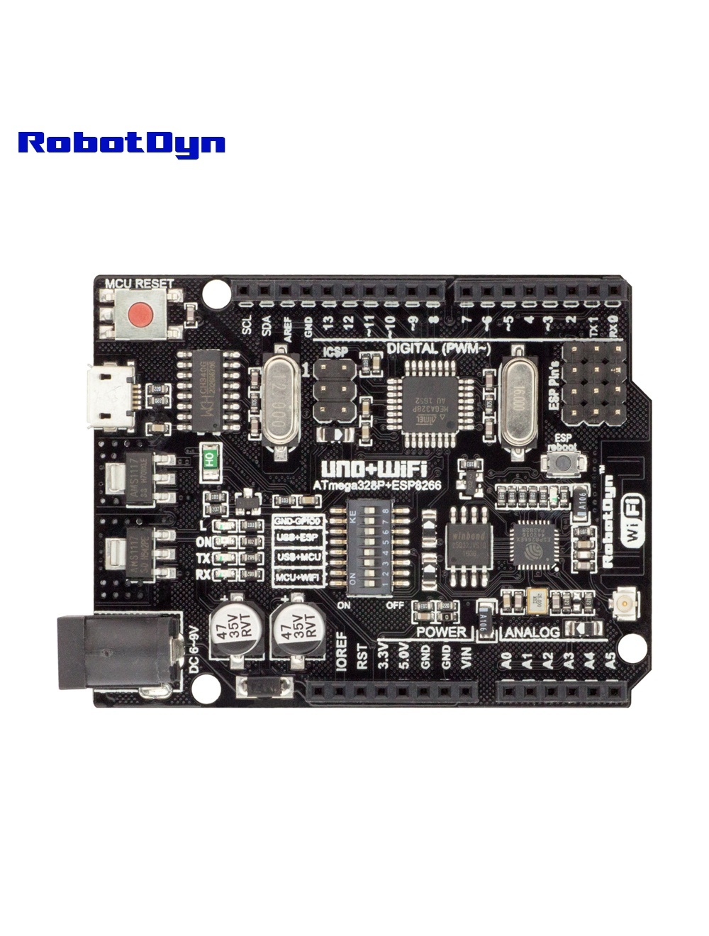 UNO+WiFi R3 ATmega328P+ESP8266, 32Mb flash, USB-TTL CH340G, Micro-USB